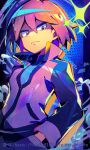  1boy bangs closed_mouth commentary_request frown hand_in_pocket highres jacket long_sleeves looking_down male_focus naoto_(yandereheaven) paul_(pokemon) pixiv_id pokemon pokemon_(anime) pokemon_dppt_(anime) purple_hair shirt short_hair signature solo sparkle 