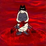  abstract_background ambiguous_gender anthro blood blood_on_floor blood_splatter bodily_fluids bovid caprine cover_art covered_in_blood cult_of_the_lamb hi_res lamb_(cult_of_the_lamb) magic magic_circle mammal meshuggah parody red_crown_(cult_of_the_lamb) rottenshangrila sheep solo 