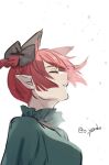  1girl animal_ears black_bow bloom bow braid cat_ears closed_eyes extra_ears from_below hair_bow kaenbyou_rin parted_lips pointy_ears profile red_hair sidelighting solo touhou yadoyuki 