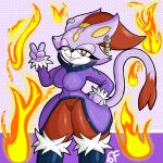  anthro big_breasts blaze_the_cat bomba_world12 breasts buckteeth cinderace felid feline female fusion generation_8_pokemon hi_res lagomorph leporid mammal nintendo original_characters pokemon pokemon_(species) potara_earrings rabbit sega solo sonic_the_hedgehog_(series) teeth thick_thighs video_games 