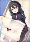  1girl :d anus aties20 bangs black_hair black_sailor_collar black_serafuku black_shirt black_skirt blush braid censored chair commentary_request female_masturbation from_below hair_between_eyes hair_over_shoulder highres indoors kneehighs long_hair looking_at_viewer looking_down masturbation mosaic_censoring neckerchief no_panties nose_blush on_chair original pink_neckerchief pleated_skirt pussy red_eyes ribbed_legwear sailor_collar school_chair school_uniform serafuku shirt sitting skirt smile socks solo twin_braids white_socks x-ray 