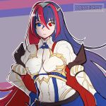  1girl alear_(fire_emblem)_(female) blue_eyes breasts fire_emblem fire_emblem_engage gzei highres long_hair looking_at_viewer multicolored_hair red_eyes red_hair shin_megami_tensei shin_megami_tensei_v solo two-tone_hair very_long_hair 