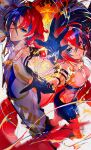  1boy 1girl absurdres alear_(fire_emblem)_(female) alear_(fire_emblem)_(male) blue_hair dual_persona fire_emblem fire_emblem_engage genderswap heterochromia highres jewelry long_hair mika_pikazo multicolored_hair official_art red_eyes red_hair ring two-tone_hair very_long_hair 