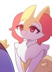  &lt;3 &lt;3_eyes ambiguous_gender blue_body braixen duo eyelashes fur generation_4_pokemon generation_6_pokemon hi_res lucario nintendo orange_body pinkcappachino pokemon pokemon_(species) red_body red_eyes simple_background smile video_games white_background white_body white_fur 