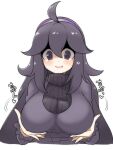  1girl @_@ alternate_breast_size black_dress breasts dress hairband hex_maniac_(pokemon) highres large_breasts long_dress messy_hair petsuo_(penpen) pokemon pokemon_(game) pokemon_xy purple_eyes purple_hair purple_hairband simple_background solo white_background 