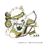  2022 anthro arrow_(weapon) belly black_nose bow_(weapon) canid canine humanoid_hands kemono kinoshita-jiroh koshamain male mammal one_eye_closed ranged_weapon sengoku_puzzle slightly_chubby solo tongue tongue_out weapon white_body 