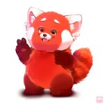  1:1 ailurid disney fangs fur gesture hi_res mammal meilin_lee_(turning_red) myoniis pixar red_panda simple_background smile solo standing text tongue turning_red v_sign 