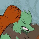  2014 anthro clothed clothing digital_drawing_(artwork) digital_media_(artwork) duo eyes_closed fen_(lagotrope) fight green_body green_skin horn kobold lagotrope lizard male melee_weapon mountain_kobold open_mouth orange_body orange_scales outside plant punch reptile scales scalie shirt story story_at_source story_in_description sword tgchan tongue topwear torn_clothing tree weapon wounded 