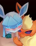  &lt;3 &lt;3_eyes 3_toes bestiality blue_body blue_fur blue_sclera blush blush_lines bodily_fluids censored eeveelution eyelashes feet fellatio female female_on_human feral first_person_view flareon fur generation_1_pokemon generation_4_pokemon genital_fluids genitals glaceon glans group hi_res himimi human human_on_feral interspecies licking looking_at_viewer male male/female male_on_feral mammal mosaic_censorship nintendo oral orange_body orange_fur paw_on_penis paws penile penis penis_lick pokemon pokemon_(species) pokephilia saliva saliva_on_penis sex simple_background sweat sweatdrop sweaty_face tan_body tan_fur toes tongue tongue_out trio video_games white_eyes 