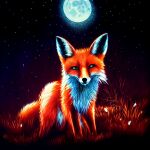  ai_generated ambiguous_gender canid canine feral fox grass hi_res mammal moon plant solo star 