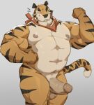  2022 abs absurd_res anthro balls barazoku biceps big_muscles big_penis erection eyebrows felid flexing frosted_flakes fur genitals grey_background hi_res huge_muscles humanoid_genitalia humanoid_penis kellogg&#039;s looking_at_viewer male mammal mascot muscular muscular_anthro muscular_male navel neckerchief nipples nude one_eye_closed pantherine pecs penis simple_background smile solo standing thick_penis tiger tony_the_tiger tuft vincethetiger wink 
