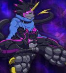  anthro balls bandai_namco digimon digimon_(species) feet gammamon genitals gulusgammamon hi_res knot male pawpads paws pawzzhky penis slim solo 