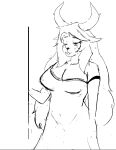  2022 anthro breasts buckteeth cervid clothed clothing deltarune eyebags female freckles hair horn long_hair mammal monochrome nightgown noelle_holiday off_shoulder one_eye_closed simple_background sketch standing teeth tired undertale_(series) v-olk video_games white_background 