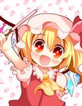  blonde_hair fang flandre_scarlet food hat pocky ponytail red_eyes short_hair side_ponytail solo takamoto_akisa touhou wings 