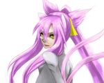  animal_ears arc_system_works blazblue cat_ears cat_tail female glasses kokonoe koutyakouya labcoat long_hair looking_back multiple_tails orange_eyes pink_hair ponytail ribbon solo tail white_background yellow_ribbon 