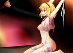  alice_margatroid armpits bandages bdsm blonde_hair blue_eyes bondage bound bound_wrists bow bow_panties bra breasts capelet cuts hands injury large_breasts leash lingerie nipples panties renee short_hair solo torn_clothes torn_panties touhou underwear underwear_only 