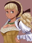  ado_(adonki) blonde_hair braid breasts cleavage dark_skin dress elise_(fable) fable fable_3 green_eyes hairband hand_on_hip jewelry large_breasts long_hair necklace ribbon solo 