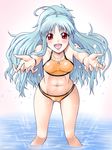  abs ahoge aliasse bikini long_hair midriff navel open_mouth outstretched_arms red_eyes senjou_no_valkyria senjou_no_valkyria_2 swimsuit tankini yaso_shigeru 