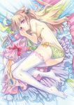  blonde_hair bra cu-rim feet legs lingerie long_hair lying original panties purple_eyes solo thighhighs underwear underwear_only white_legwear 