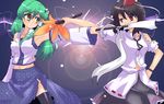  clothing_damage fan female gohei kochiya_sanae shameimaru_aya torn_clothes touhou 