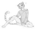  &lt;3 4_toes 5_fingers anthro barefoot blep breasts clothed clothing digitigrade eyebrows eyelashes feet felid female fingers fur looking_at_viewer mammal pantherine shinigamigirl simple_background smile striped_body striped_fur stripes tiger toes tongue tongue_out white_background 