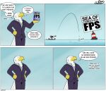  accipitrid accipitriform anthro avian bird clothed clothing comic corrsk digital_media_(artwork) eagle english_text hi_res male solo suit text 