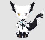  animal animal_ear_fluff animal_ears animal_focus bare_shoulders black_fur black_tail ear_ornament fox fox_ears fox_tail fur grey_eyes hakama hakama_pants heterochromia japanese_clothes nagishiro_mito no_humans original pants personification red_eyeliner solo tail tail_ornament whiskers white_fur yellow_eyes 