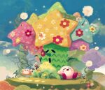  bandana bandana_waddle_dee blue_bandana blue_sky blush_stickers bug butterfly cloud dandelion_seed flower flowery_woods grass highres kirby kirby:_triple_deluxe kirby_(series) open_mouth sky sleeping smile suyasuyabi taranza waddle_dee 