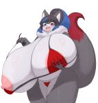  absurd_res anthro big_breasts breasts female fur grey_body grey_fur hi_res holding_breast huge_breasts hyper hyper_breasts inake mammal simple_background solo white_background 