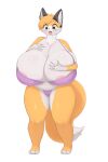 absurd_res anthro big_breasts bra breasts canid canine clothing female fox fur hi_res holding_breast huge_breasts hyper hyper_breasts inake mammal orange_body orange_fur panties simple_background solo underwear white_background 