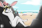  anthro beach blonde_hair blue_eyes charlie_(charliebnnuy) charliebnnuy femboy_bunny femboy_rabbit fur girly glistening glistening_body hair hi_res lagomorph leporid male mammal oiled rabbit rock seaside solo white_body white_fur 