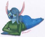  anthro disney green_eyes hi_res lilo_and_stitch lovemet123_(lovemet_room) lying male male_focus on_front simple_background solo solo_focus stitch_(lilo_and_stitch) white_background 