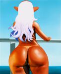  artbymadara big_butt butt female hair hi_res humanoid not_furry rear_view solo suntan tan_line water white_hair 