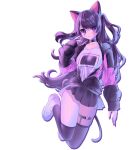  1girl animal_ear_fluff animal_ears azen_(mntimcczgrtn) black_choker black_jacket black_skirt black_thighhighs blush breasts cat_ears cat_girl cat_tail character_name choker collarbone commission cursor indie_virtual_youtuber jacket long_hair looking_at_viewer medium_breasts shimotsuki_miri shirt shoes simple_background skeb_commission skirt smile sneakers solo tail textless_version thigh_strap thighhighs two_side_up v very_long_hair virtual_youtuber white_background white_footwear white_shirt 
