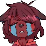  ambiguous_gender anthro blue_inner_ear bodily_fluids canid canine chibi cute_expression fox foxxarie fur girly hair headshot_portrait humanoid low_res mammal messy_hair portrait red_body red_fur sobbing solo tears unknown_artist 