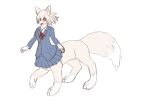  canid canine deep_taur_hive female fluffy fluffy_tail fox fur hair mammal osaki_fushimi red_eyes sailor_uniform solo taur white_body white_fur white_hair 