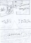  aircraft black_and_white border charging_up cloud cloudscape comic destroyed_vehicle dialogue energy_beam english_text explosion field kitfox-crimson machine mecha monochrome onomatopoeia outside_border sketch sky sound_effects text zero_pictured 