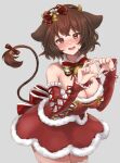  animal_humanoid bell big_breasts blush bovid bovid_humanoid bovine bovine_humanoid bow_ribbon breasts brown_hair cattle_humanoid christmas female hair hi_res holidays holmy_(show_by_rock!!) horn huge_breasts humanoid mammal mammal_humanoid nezumo6 open_mouth red_eyes sanrio short_hair show_by_rock!! solo star 