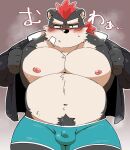  2022 anthro blush bulge clothing diru11 ear_piercing ear_ring hi_res humanoid_hands kemono male mammal musclegut nipples piercing ring_piercing solo underwear ursid 