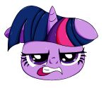  1girl angry animal denchisenpai eyelashes horns horse looking_at_viewer multicolored_hair my_little_pony my_little_pony:_friendship_is_magic no_humans pegasus pink_hair purple_eyes purple_hair severed_head single_horn solo streaked_hair twilight_sparkle unicorn 