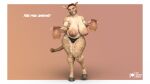  1:1 3d_(artwork) anthro big_breasts black_clothing black_hooves black_panties black_underwear blue_eyes bovid bovine breasts camel_toe cattle clothed clothing digital_media_(artwork) english_text female hi_res holding_object hooves horn lowhangingfruit3d mammal mature_anthro mature_female nipples panties simple_background size_difference solo text thick_thighs topless underwear wide_hips 