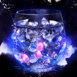  animal_focus black_background blue_theme bubble commentary cup drink drinking_glass ekm finneon fish from_behind full_body glowing ice no_humans pink_eyes pokemon pokemon_(creature) water 