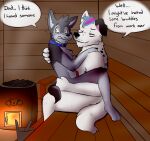  absurd_res anthro bodily_fluids canid canine canis collar dalmatian domestic_dog duo father father_and_child father_and_son hi_res incest_(lore) kiba_(kiba32) male male/male mammal parent parent_and_child pedrio sauna son sweat wolf 