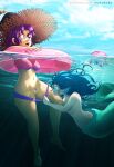  assisted_exposure bikini blue_eyes blue_hair breasts clothed clothing detailed_background duo feet female female/female fin genitals green_body green_scales hair human humanoid magic_user mammal marine merfolk monster_girl_(genre) nurutako partially_submerged pubes purple_eyes purple_hair pussy scales split_form swim_ring swimming swimwear topless underwater underwater_view undressing_another water witch 