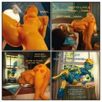  1:1 3d_(artwork) absurd_res anthro applejack_(mlp) blue_body bodysuit border clothing comic digital_media_(artwork) duo equid equine female female/female friendship_is_magic hi_res mammal masturbation melvelvin my_little_pony nude orange_body rainbow_dash_(mlp) skinsuit text tight_clothing 