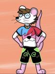  animate_inanimate anthro blush bottomwear brown_hair buckteeth clothing clothing_transformation collar eyewear fur glasses group hair hi_res inanimate_transformation male mammal mouse murid murine rat_tail robbie_the_mouse robmouse67 rodent shirt shorts smile tag teeth topwear transformation trio whiskers white_body white_fur 