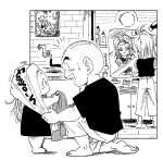  +++ 1boy 2girls :d android_18 artist_name bald barefoot bathroom dragon_ball dragon_ball_z dress drying drying_hair eye_contact eyelashes facing_away family father_and_daughter female_child fenyon full_body greyscale hair_dryer happy highres husband_and_wife indoors kneeling kuririn looking_at_another looking_back marron mirror monochrome mother_and_daughter multiple_girls open_mouth outside_border pants photo_(object) profile reflection shampoo_bottle sink smile standing towel towel_on_head twitter_username 