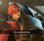  2girls arcane:_league_of_legends arcane_caitlyn arcane_vi black_hair caitlyn_(league_of_legends) car_interior closed_mouth eyebrow_cut he_wants_to_order_(meme) hector_1408 league_of_legends lips meme multiple_girls nose rear-view_mirror red_hair snapchat steering_wheel vi_(league_of_legends) 