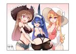  3girls alternate_costume anchor_earrings animal_ears ass assisted_exposure azur_lane bikini black_pantyhose blonde_hair blue_eyes blue_hair blush breasts cleavage commentary cross-laced_bikini cross-laced_clothes earrings english_commentary enmaided eyewear_on_head frilled_swimsuit frills hat hm_(hmongt) jean_bart_(azur_lane) jean_bart_(private_apres_midi)_(azur_lane) jewelry large_breasts long_hair maid manjuu_(azur_lane) micro_shorts multiple_girls new_jersey_(azur_lane) official_alternate_costume open_mouth pantyhose photo-referenced pink_one-piece_swimsuit pirate_hat rabbit_ears red_eyes richelieu_(azur_lane) richelieu_(fleuron_of_the_waves)_(azur_lane) shorts smile sun_hat sunglasses sweatdrop swimsuit 