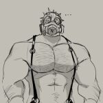  animal_head animal_humanoid body_hair chest_hair dorohedoro for_a_head gas_mask grey_background hi_res humanoid kaiman_(dorohedoro) kiba24 looking_at_viewer male mask muscular muscular_humanoid muscular_male nipples pecs scalie scalie_humanoid simple_background sketch solo suspenders 